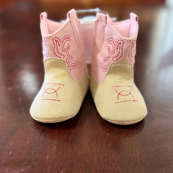 Stepping Stones Other - Kids Pink and Tan Western Booties with Embroidered Stitching